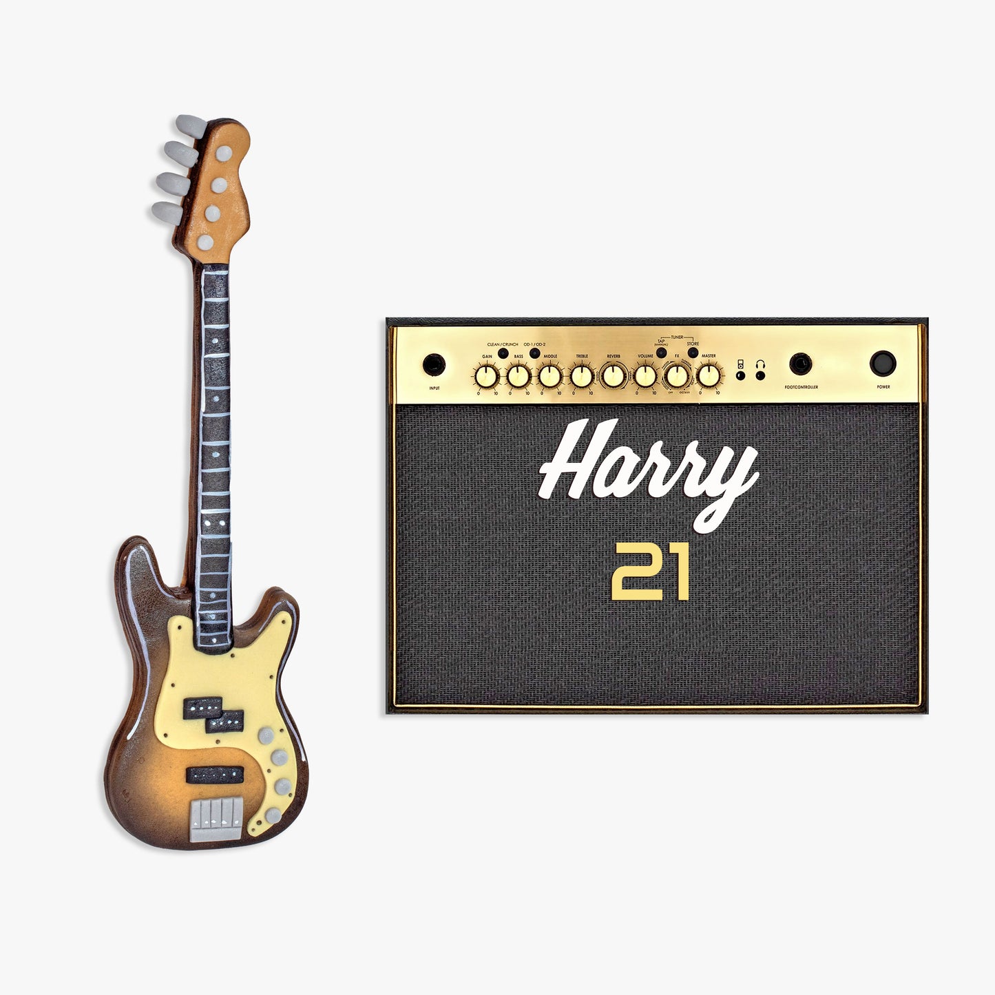 Edible Fondant Bass Guitar Cake Topper and Personalised Amp face