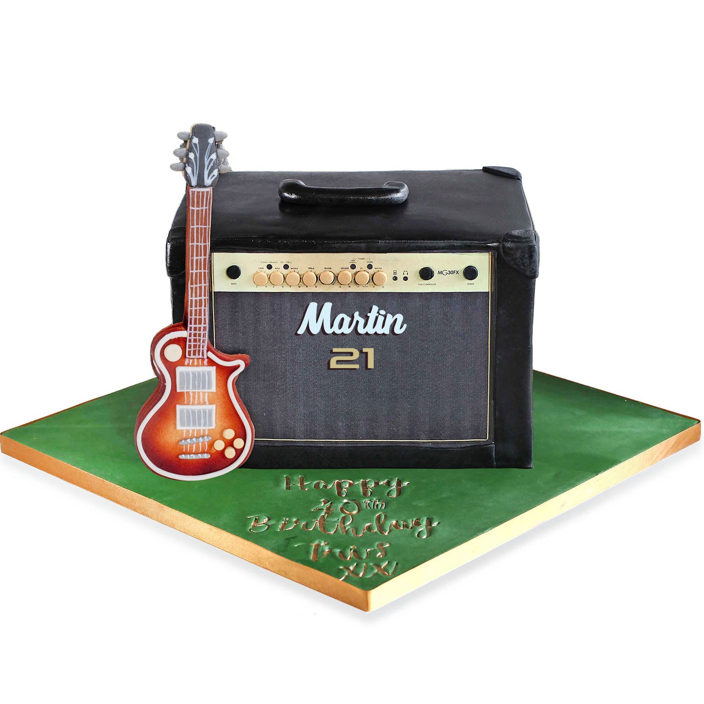 Edible Fondant Guitar Cake Topper and Personalised Amp face