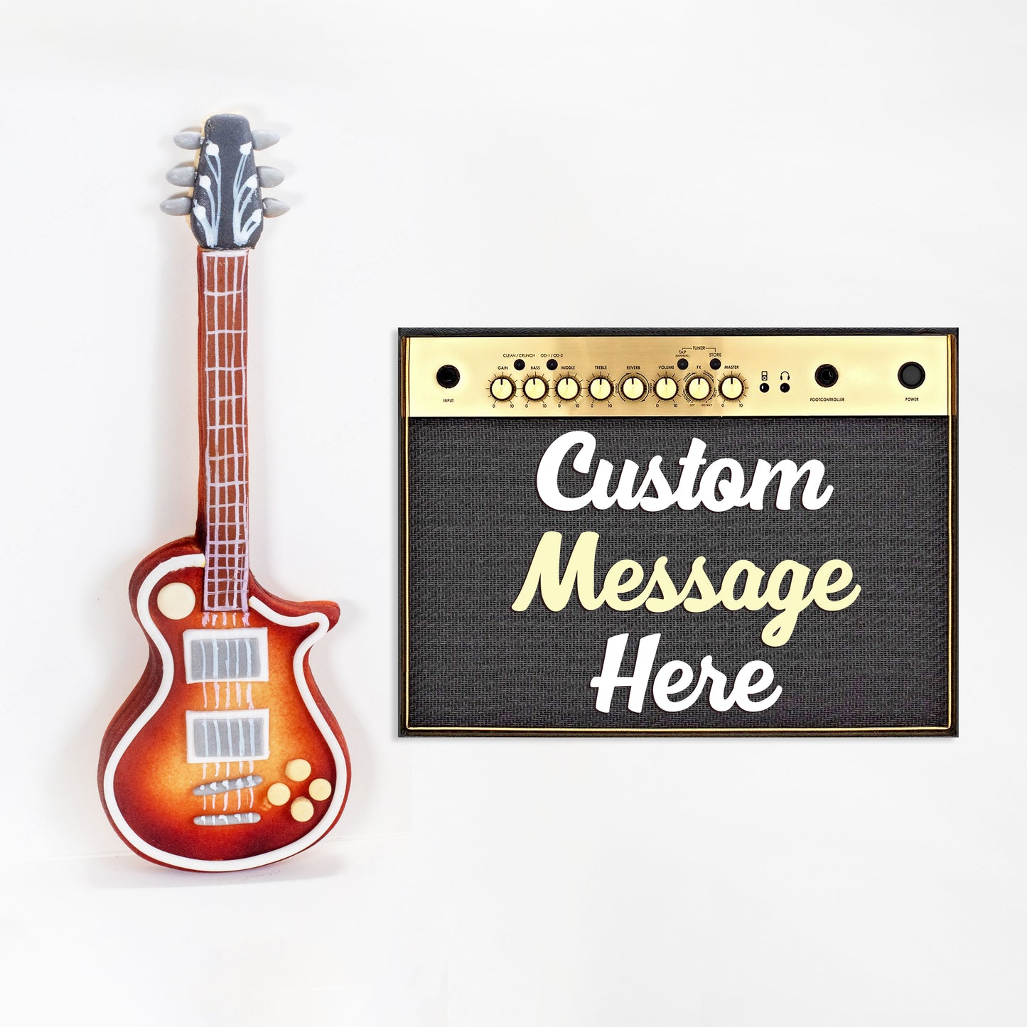 Edible Fondant Guitar Cake Topper and Personalised Amp face