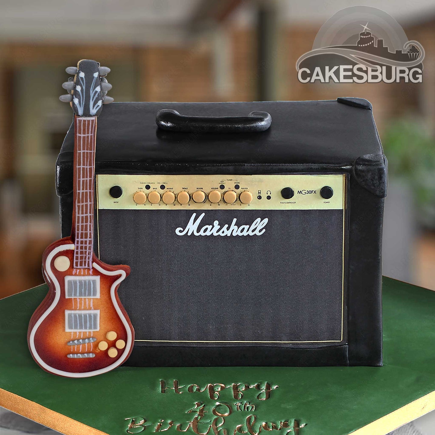 Edible Fondant Guitar Cake Topper and Personalised Amp face