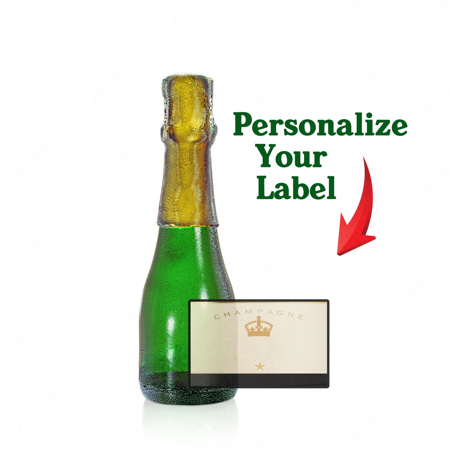 Personalised Edible Half-Height Green Champagne Bottle Cake Topper