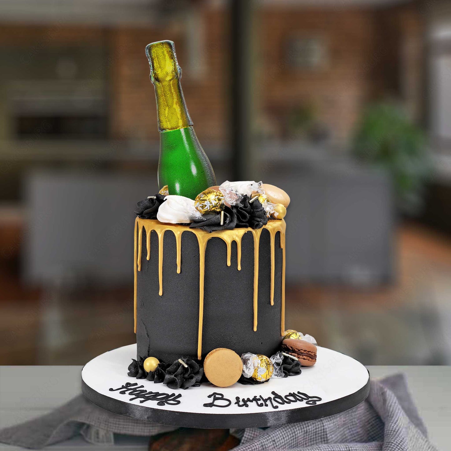 Edible Sugar Half-Height Green Champagne Bottle Cake Topper