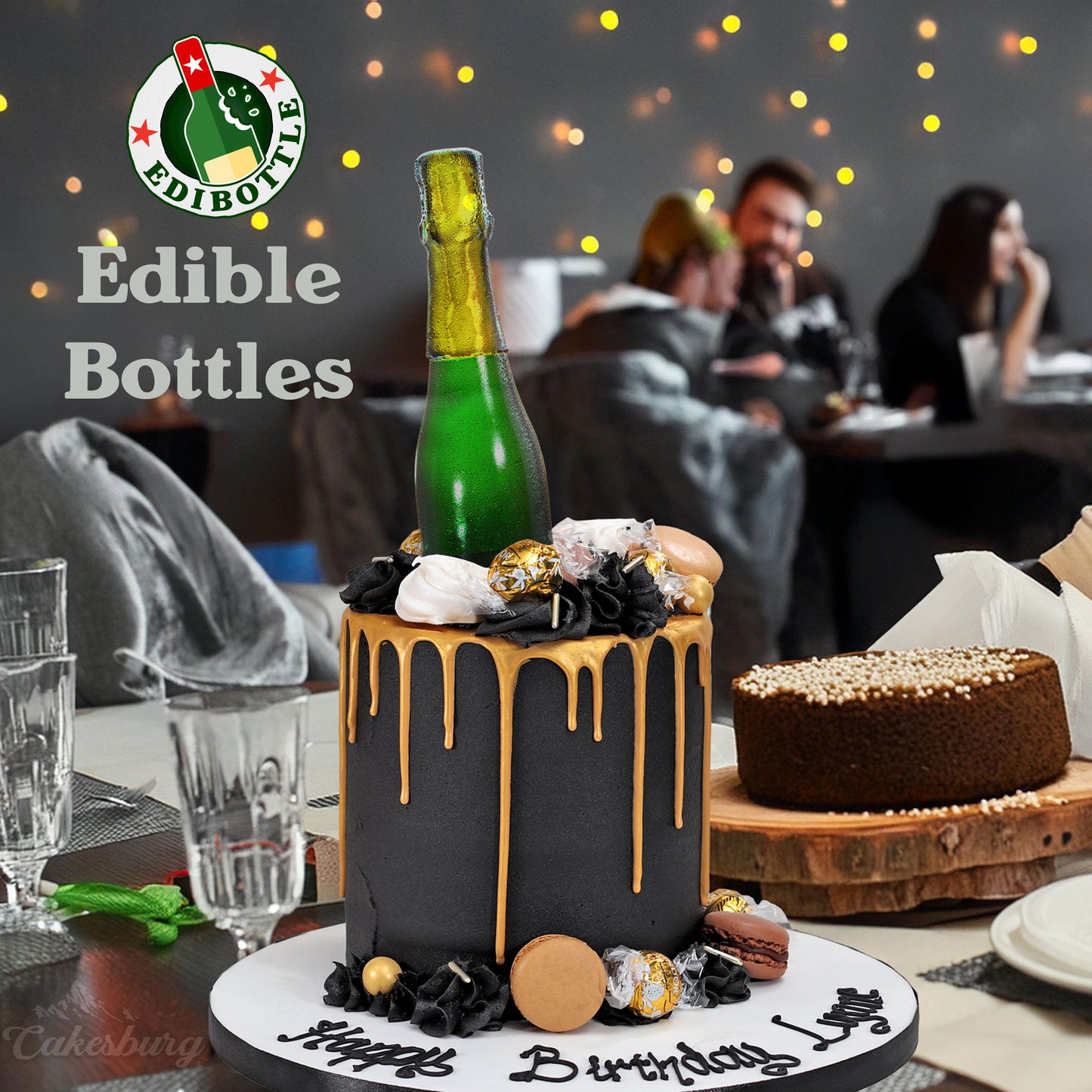 Edible Sugar Half-Height Green Champagne Bottle Cake Topper