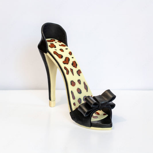 Edible Large Sugar Fondant Leopard Pattern High Heel Shoe Cake Topper