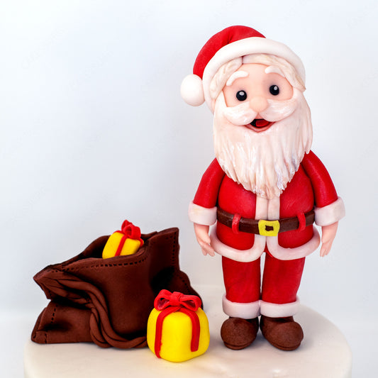 Edible Fondant Santa Clause with Gift Bag Cake Topper