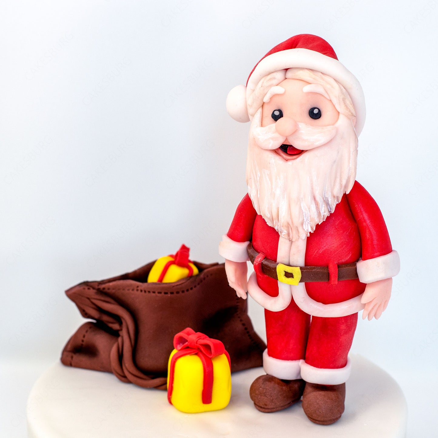 Edible Fondant Santa Clause with Gift Bag Cake Topper