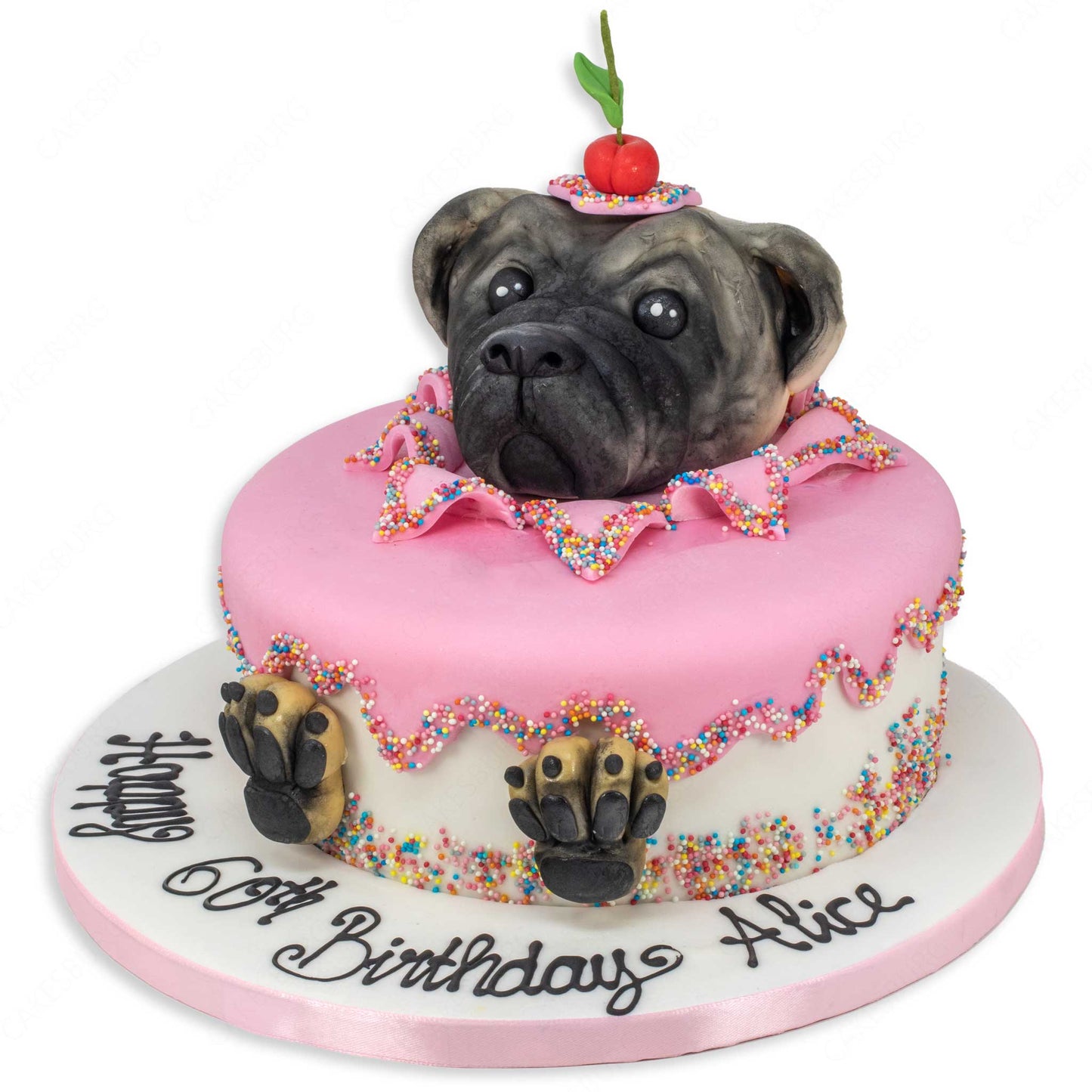 Edible Fondant Pug Head and Paws Cake Topper