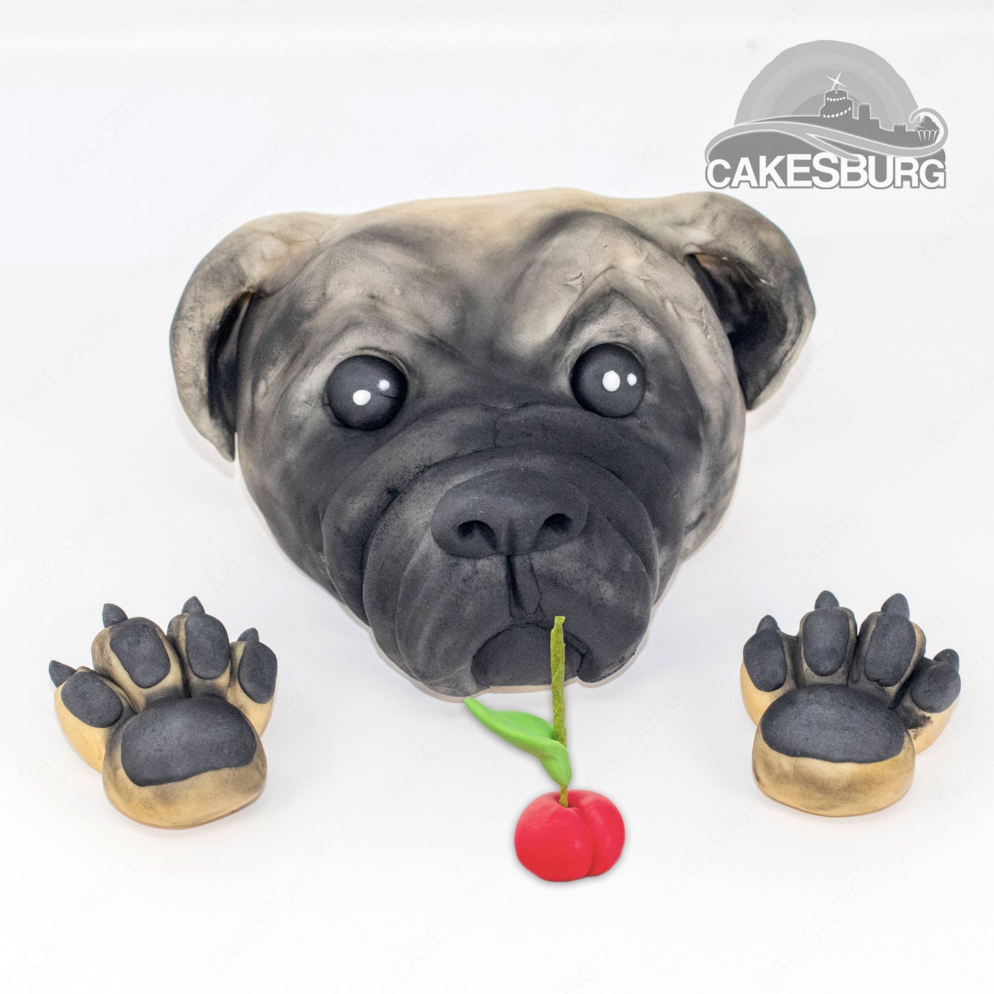 Edible Fondant Pug Head and Paws Cake Topper