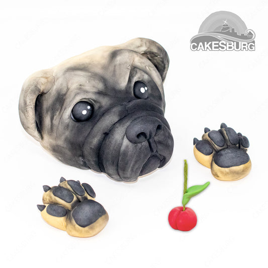 Edible Fondant Pug Head and Paws Cake Topper