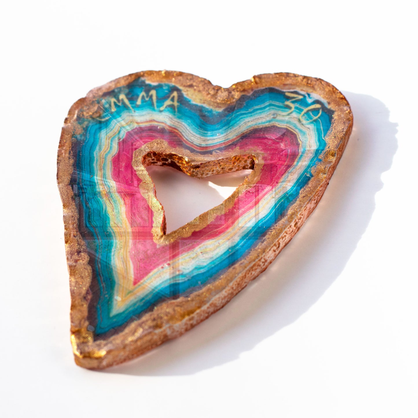 Heart-Shaped Personalised Edible Isomalt Sugar Geode Cake Topper