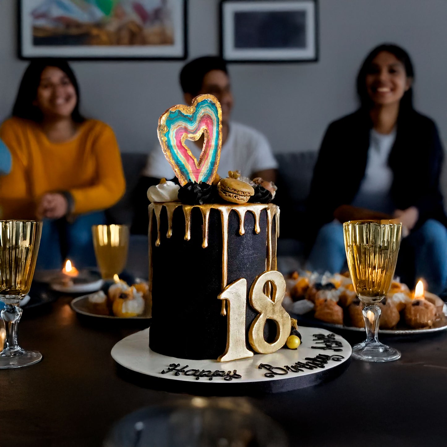 Heart-Shaped Personalised Edible Isomalt Sugar Geode Cake Topper