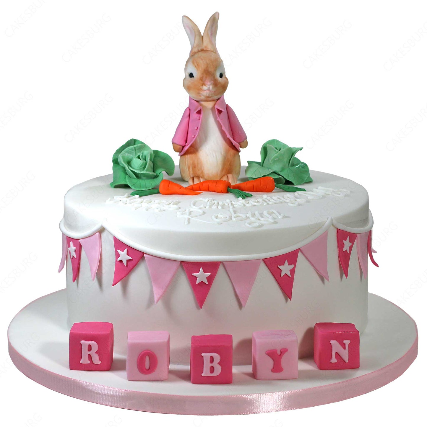 Edible Fondant Cute Rabbit & Vegetable Cake Topper - Pink