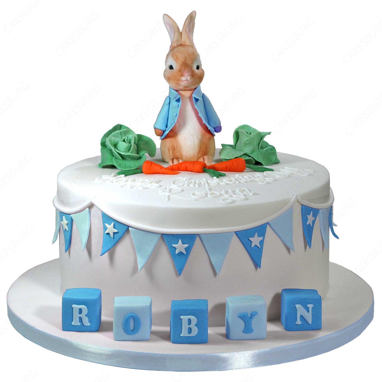 Edible Fondant Cute Rabbit & Vegetable Cake Topper - Blue