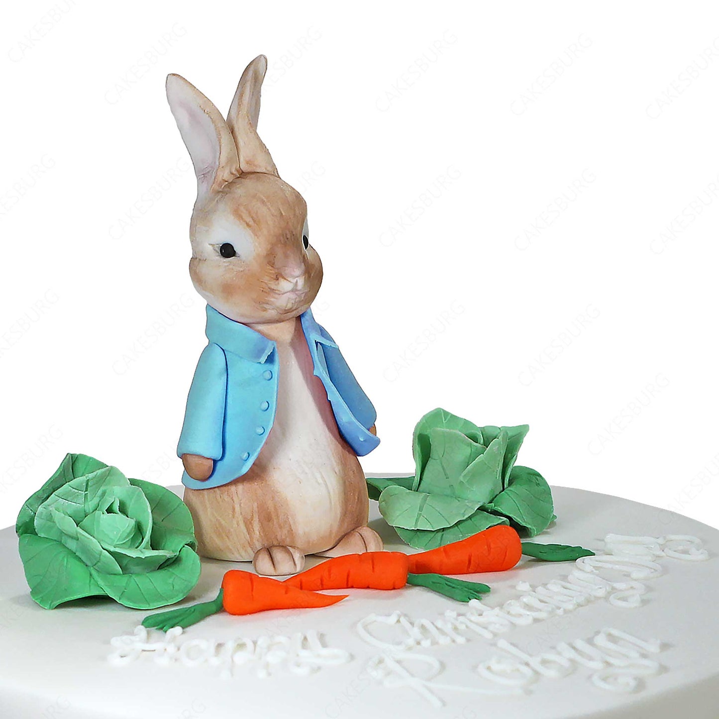 Edible Fondant Cute Rabbit & Vegetable Cake Topper - Blue