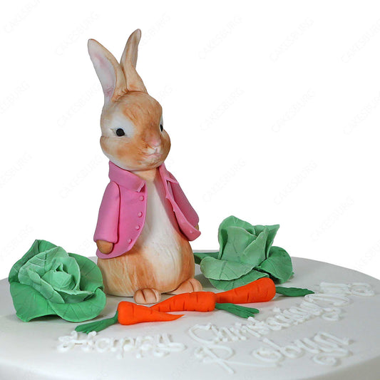 Edible Fondant Cute Rabbit & Vegetable Cake Topper - Pink