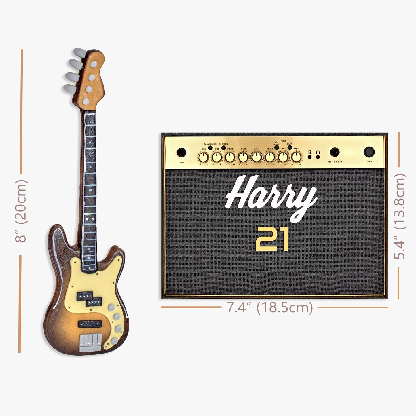 Edible Fondant Bass Guitar Cake Topper and Personalised Amp face