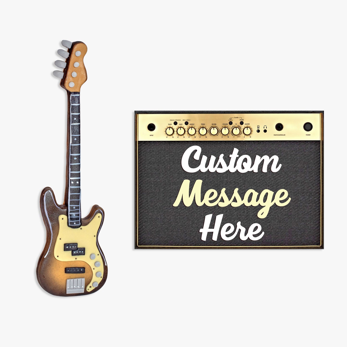 Edible Fondant Bass Guitar Cake Topper and Personalised Amp face
