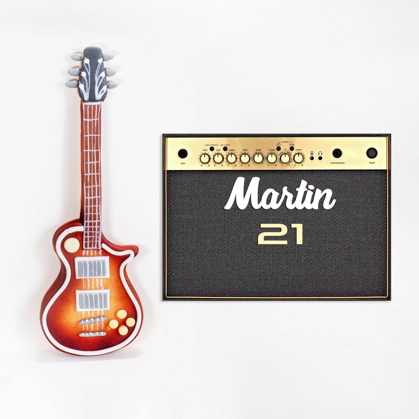 Edible Fondant Guitar Cake Topper and Personalised Amp face