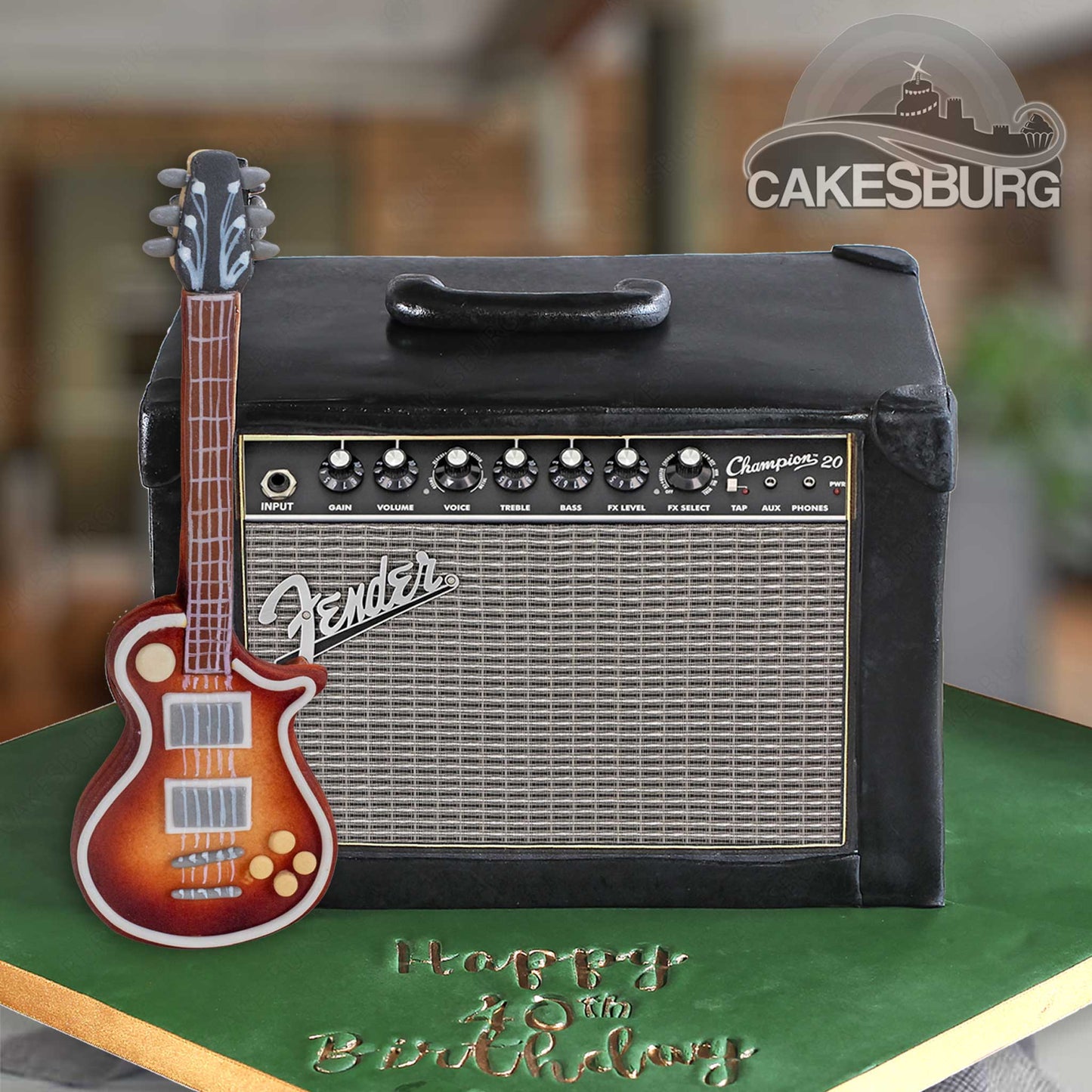 Edible Fondant Guitar Cake Topper and Personalised Amp face