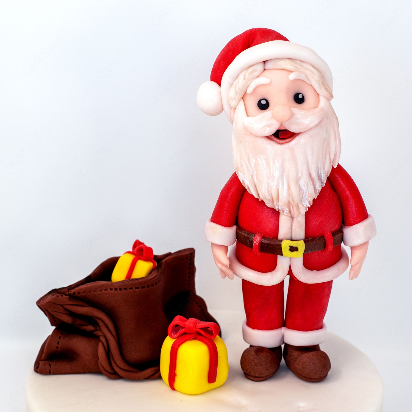 Edible Fondant Santa Clause with Gift Bag Cake Topper