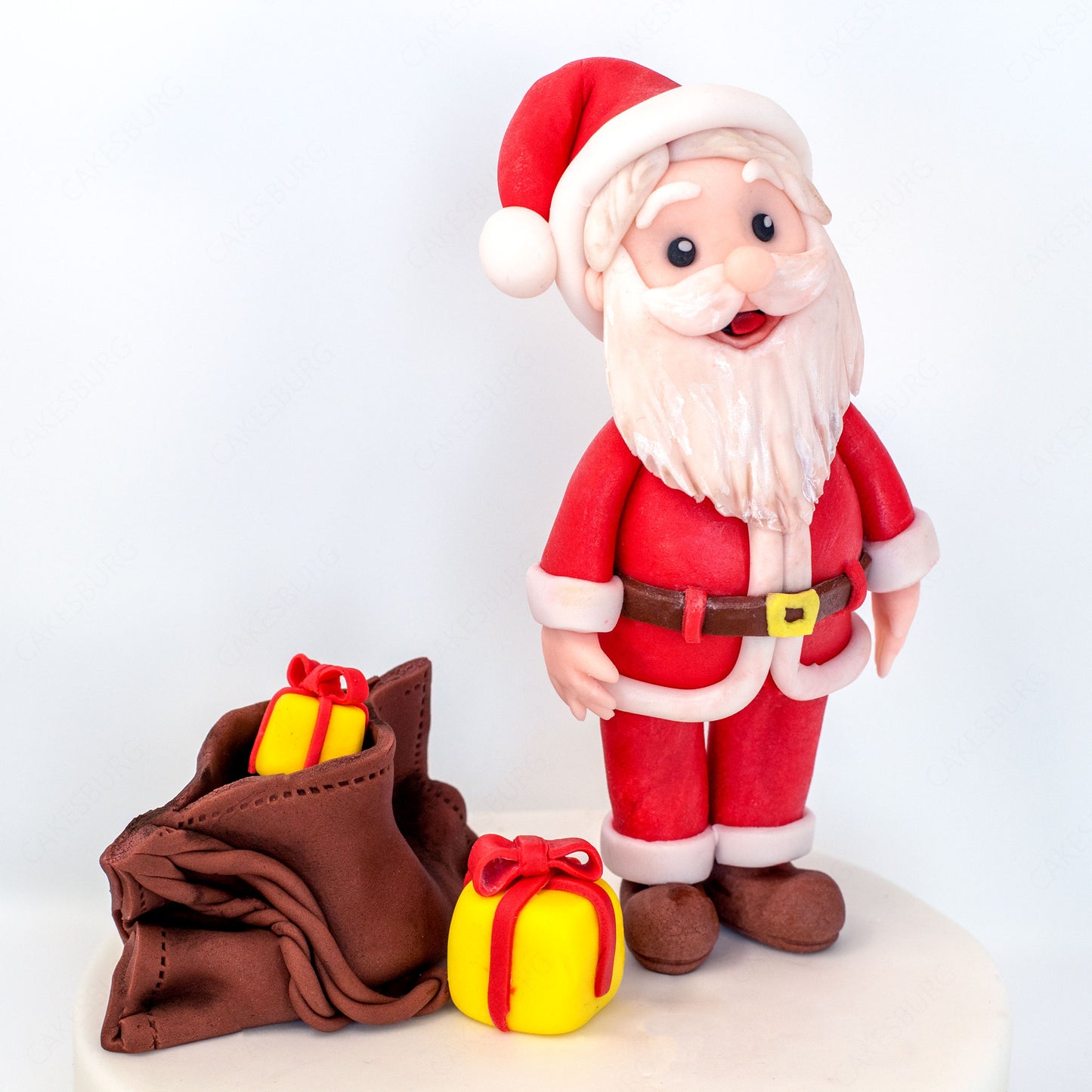 Edible Fondant Santa Clause with Gift Bag Cake Topper