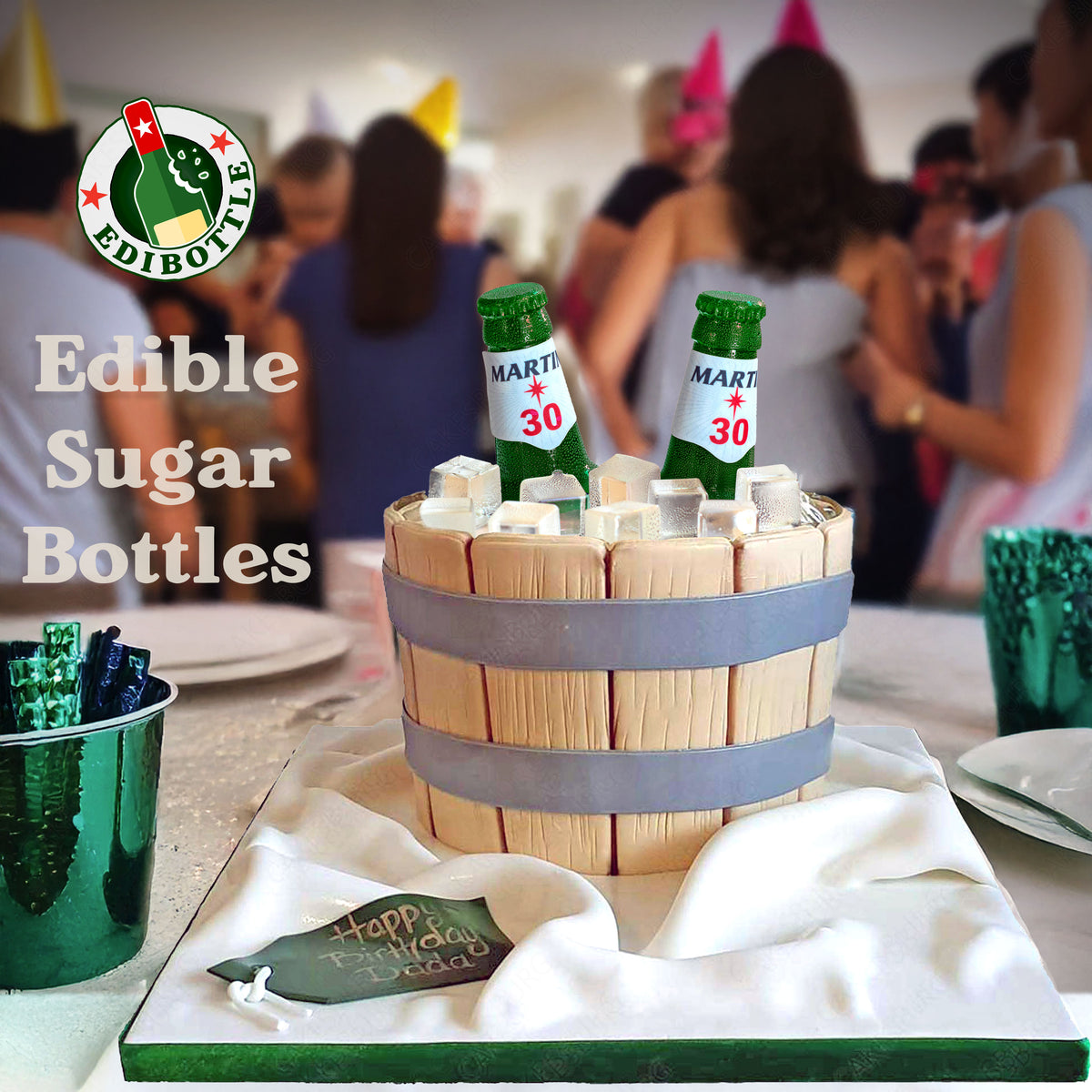Edible Beer Bottle Necks Cake Topper – Set of 2 – Brown or Green