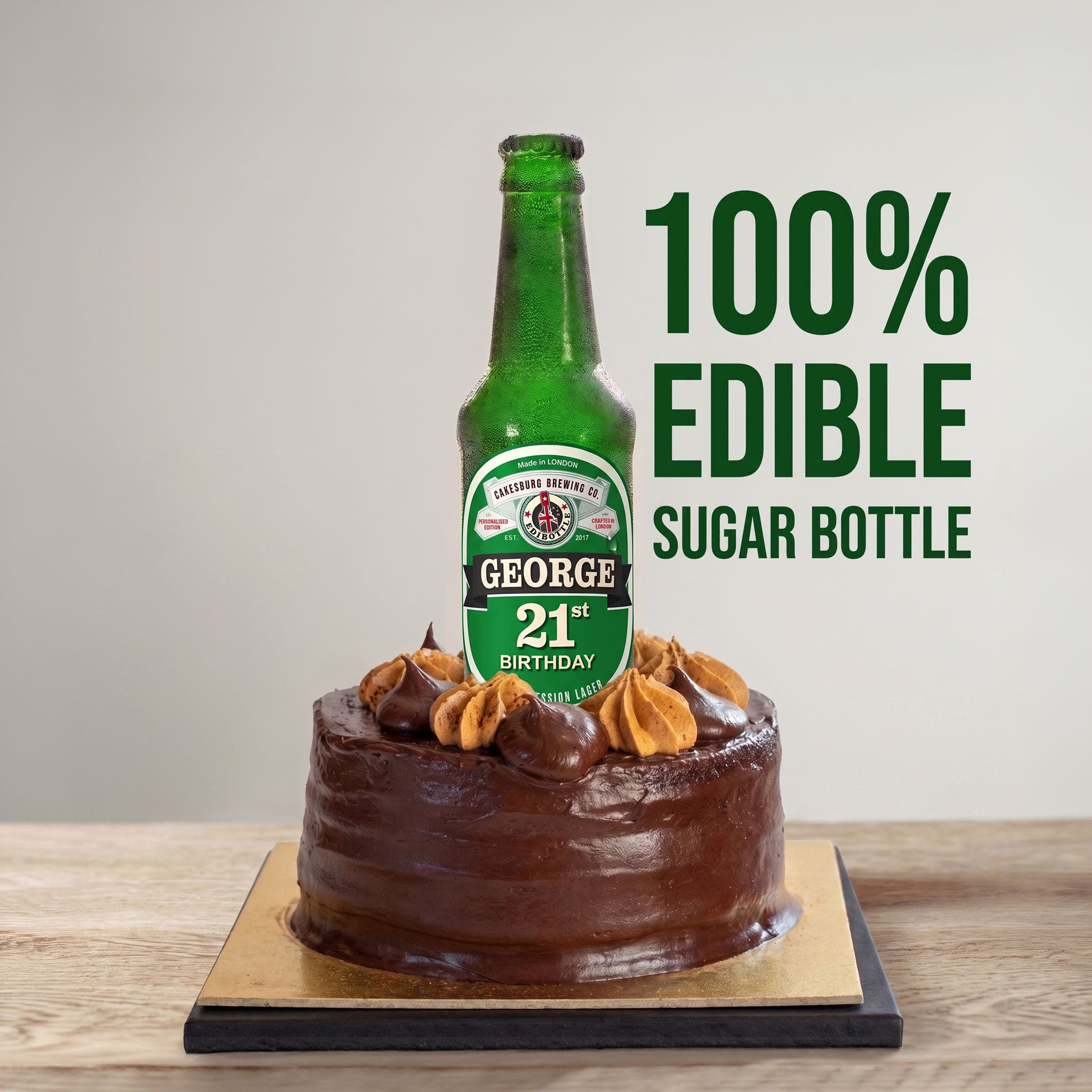 Personalised Full-Size Edible Beer Bottle Cake Topper – Brown or Green