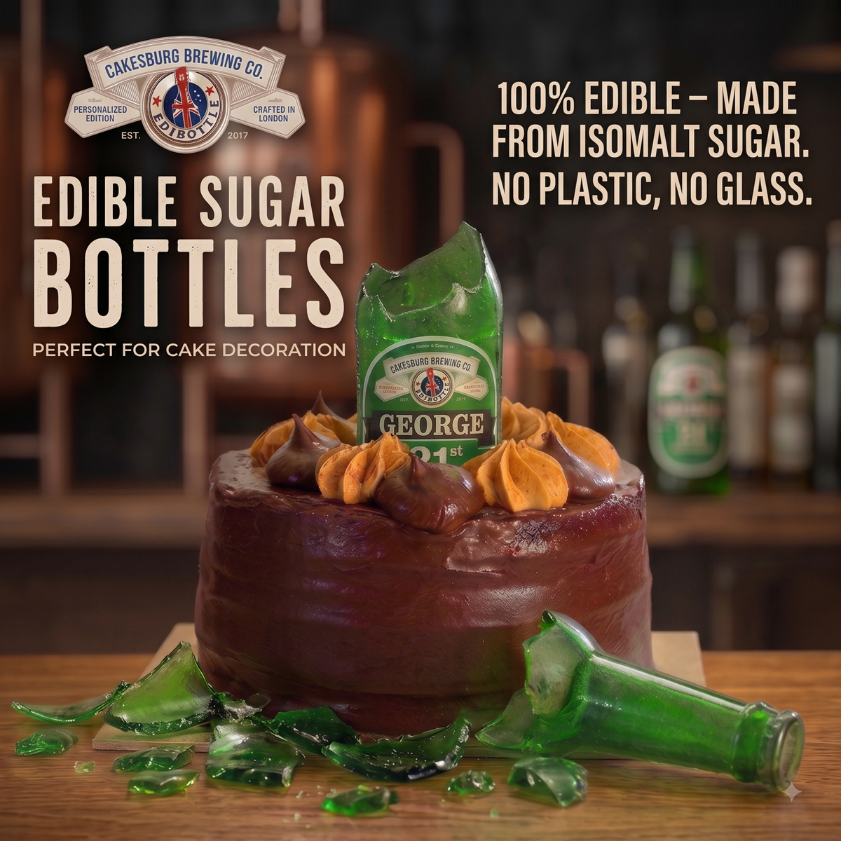 Personalised Full-Size Edible Beer Bottle Cake Topper – Brown or Green