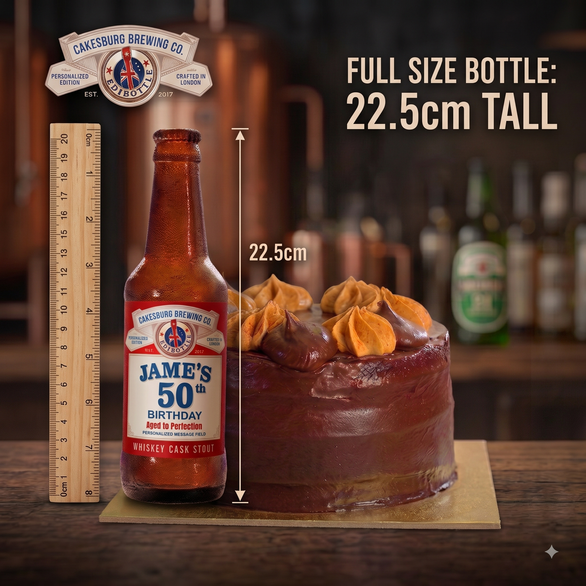 Personalised Full-Size Edible Beer Bottle Cake Topper – Brown or Green