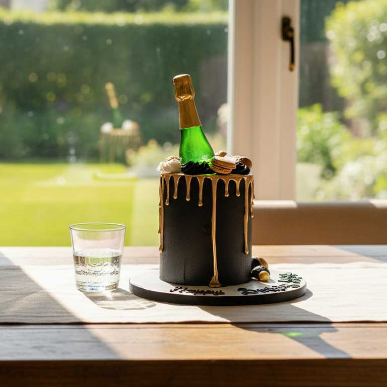 Half-Height Edible Champagne Bottle Cake Topper – Green or Rosé