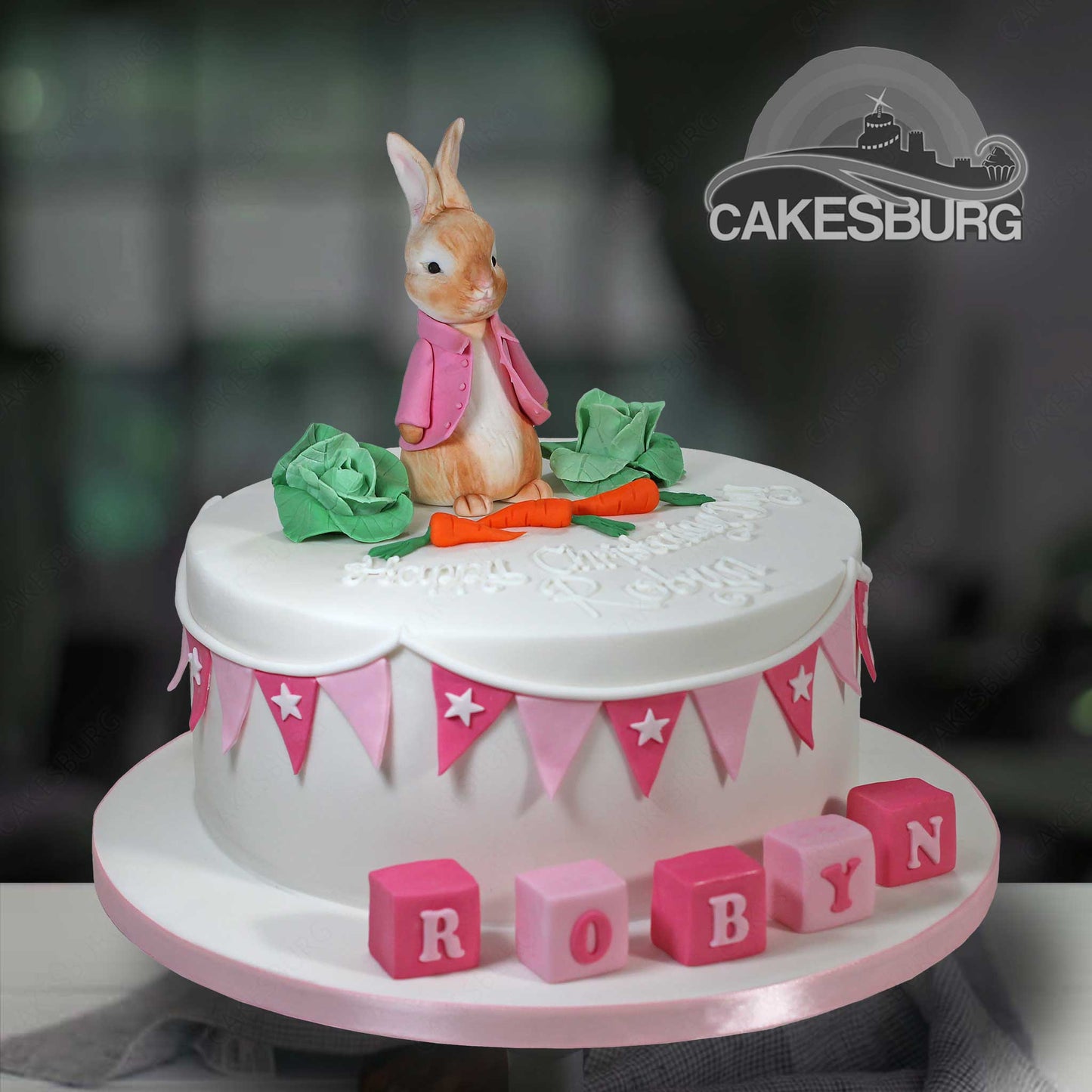 Edible Fondant Cute Rabbit & Vegetable Cake Topper - Pink